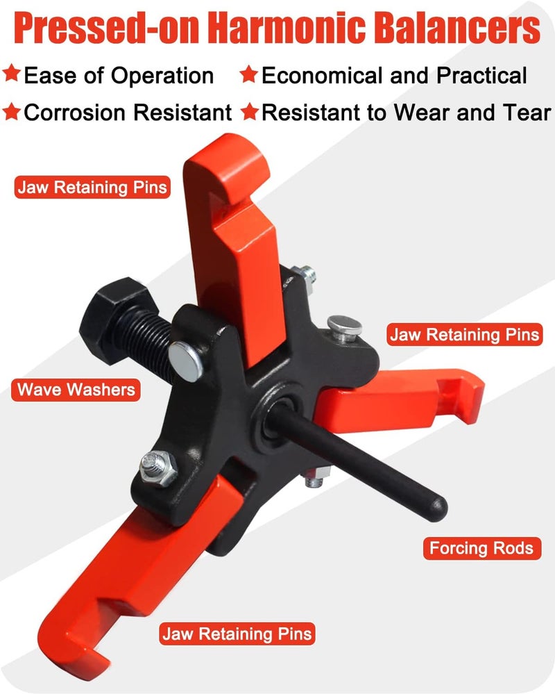 AutoWanderer Tool Harmonic Balancer Puller with Adjustable 3-Jaw Puller Kit, Forcing Screw Fits a 3/8" Square Drive and 4 Forcing Rods for Removing Harmonic Dampers & Balancers - Image 4